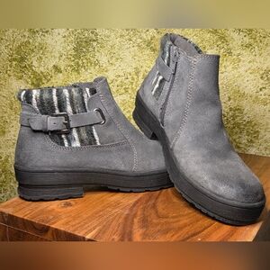 Earth Origins Gray Ankle Boots with Striped Woven Knit Accent Sz 7.5
